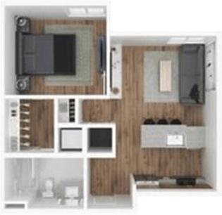 Floor plan for 1 bed, 1 bath, 712 sqft